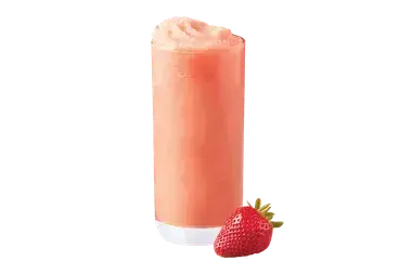 Strawberry Bliss Freeze drink with a strawberry on transparent background.