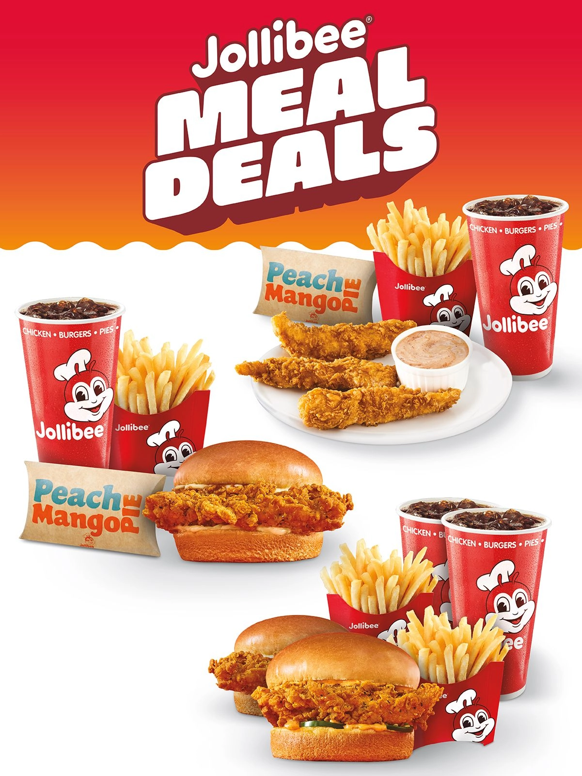 Jollibee Meal Deals on an orange and white background