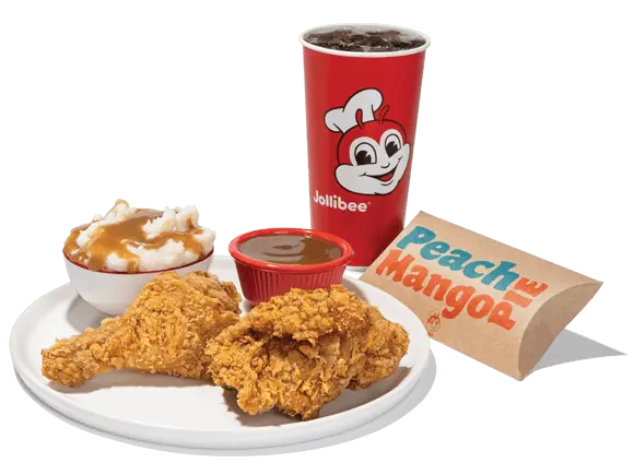 Jollibee 2 piece Chickenjoy Meal Deal with a side of drink and a Peach Mango Pie